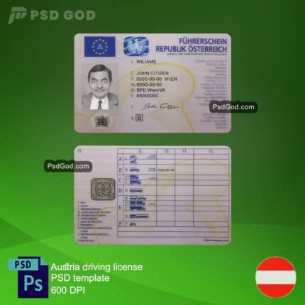 Österreich gefälschter Führerschein psd Vorlage - PSD-Vorlage für einen gefälschten österreichischen Führerschein - Österreich gefälschter Führerschein Vektor