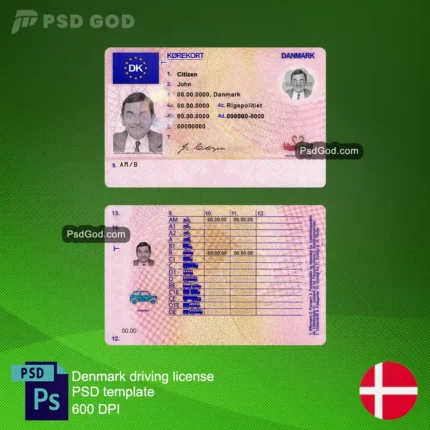 Denmark fake driving license psd template - Danmark falsk kørekort psd skabelon - false danish driving license psd template - Denmark fake driving license vector