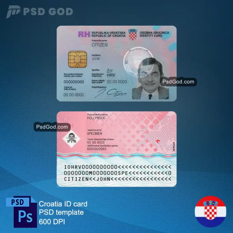 comprar o Descargar Croacia DNI falso plantilla psd - Hrvatska lažna osobna iskaznica psd predložak - descargar DNI croata falso archivo vectorial