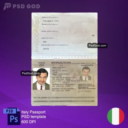 kaufen oder herunterladen Italien gefälschten Pass psd Vorlage - Modello psd passaporto falso Italia -download gefälschten italienischen Pass Vektor-Datei
