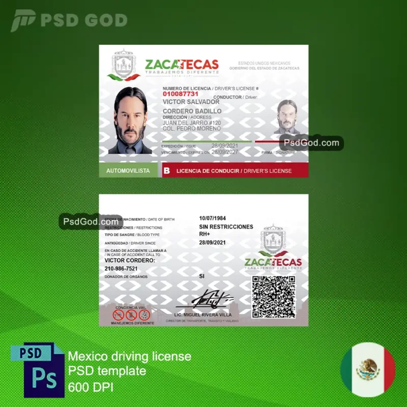 Kaufen oder downloaden Sie Mexiko gefälschte Führerschein psd Vorlage - Compre o descargue la plantilla psd de licencia de conducir falsa de México - Kaufen oder downloaden Sie gefälschte mexikanische Führerschein Vektor-Datei - Compre o descargue la plantilla psd de licencia de conducir falsa de México
