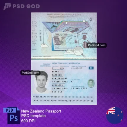 comprar o descargar plantilla psd de pasaporte falso neozelandés - Niu Sila tusifolau pepelo psd template - descargar archivo vectorial de pasaporte falso neozelandés