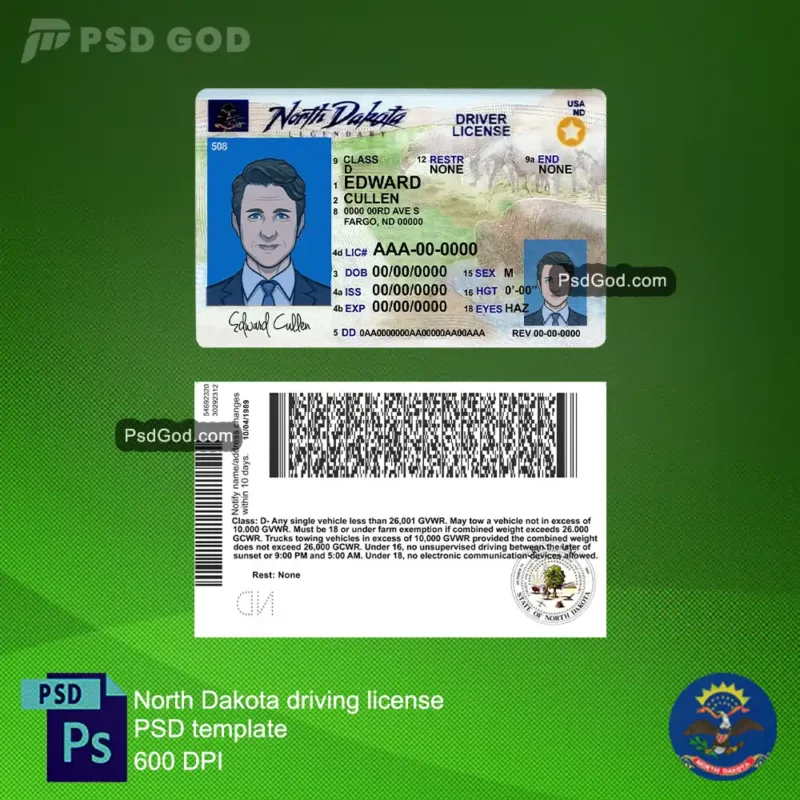Kaufen oder downloaden Sie Norddakota gefälschten Führerschein psd Vorlage - 购买或下载北达科他州假驾驶执照 PSD 模板 Kaufen oder downloaden gefälschten norddakotischen Führerschein Vektor-Datei 购买或下载假北达科田驾驶执照矢量文件