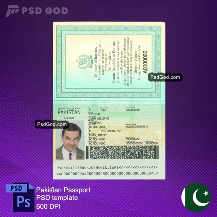 comprar o descargar Pakistán pasaporte falso plantilla psd -پاکستان جعلی پاسپورٹ پی ایس ڈی ٹیمپلیٹ - descargar falso pasaporte pakistaní archivo vectorial