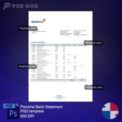 Plantillas psd de extractos bancarios falsos de Panamá Banistmo 假巴拿马 Banistmo 银行对账单 PSD 模板